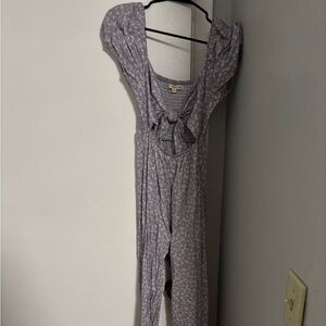 Purple Floral Jumpsuit with Bow Detail